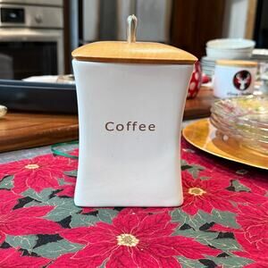 DMD David Mason Designs Matte White Coffee Canister Jar Wooden Top